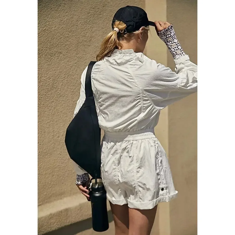 Free People Movement Peace Out Romper Windbreaker Ivory Size Small